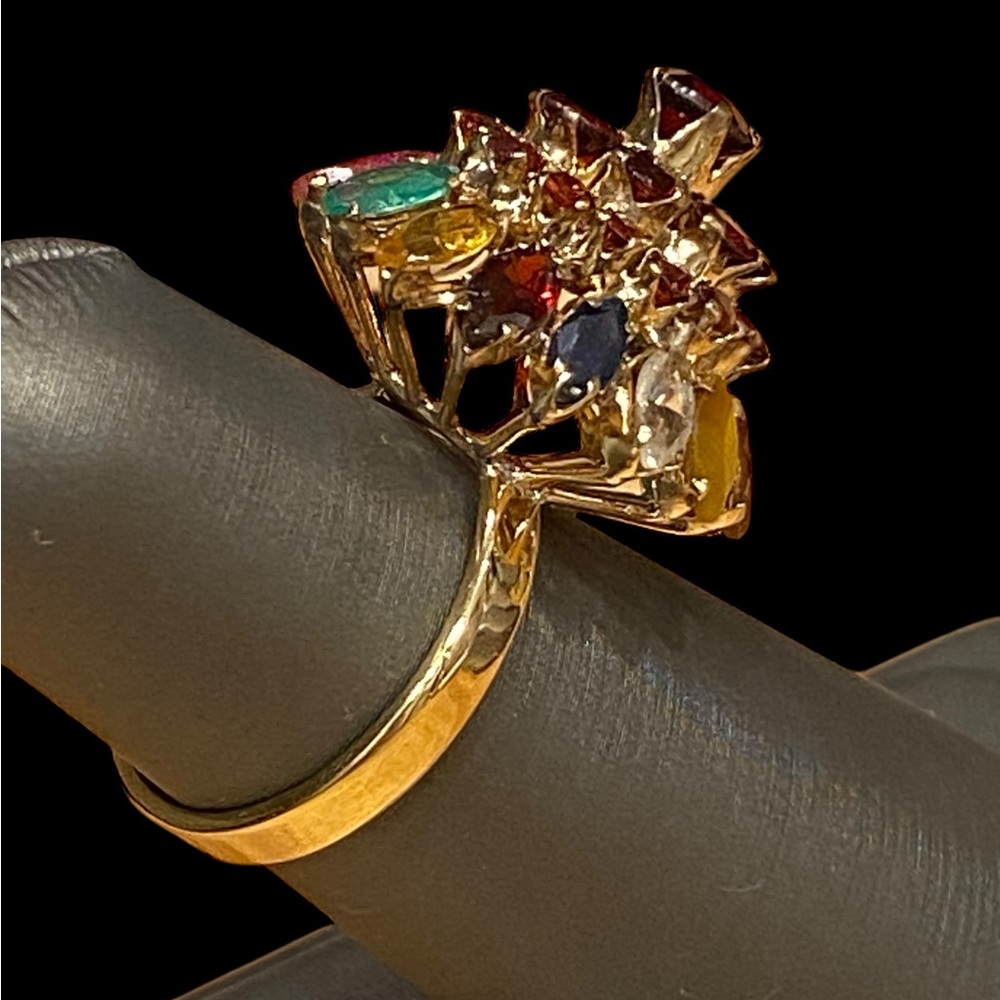 14K Yellow Gold Antique - Garnet - Cluster Cocktail Ring - Picture 3 of 8